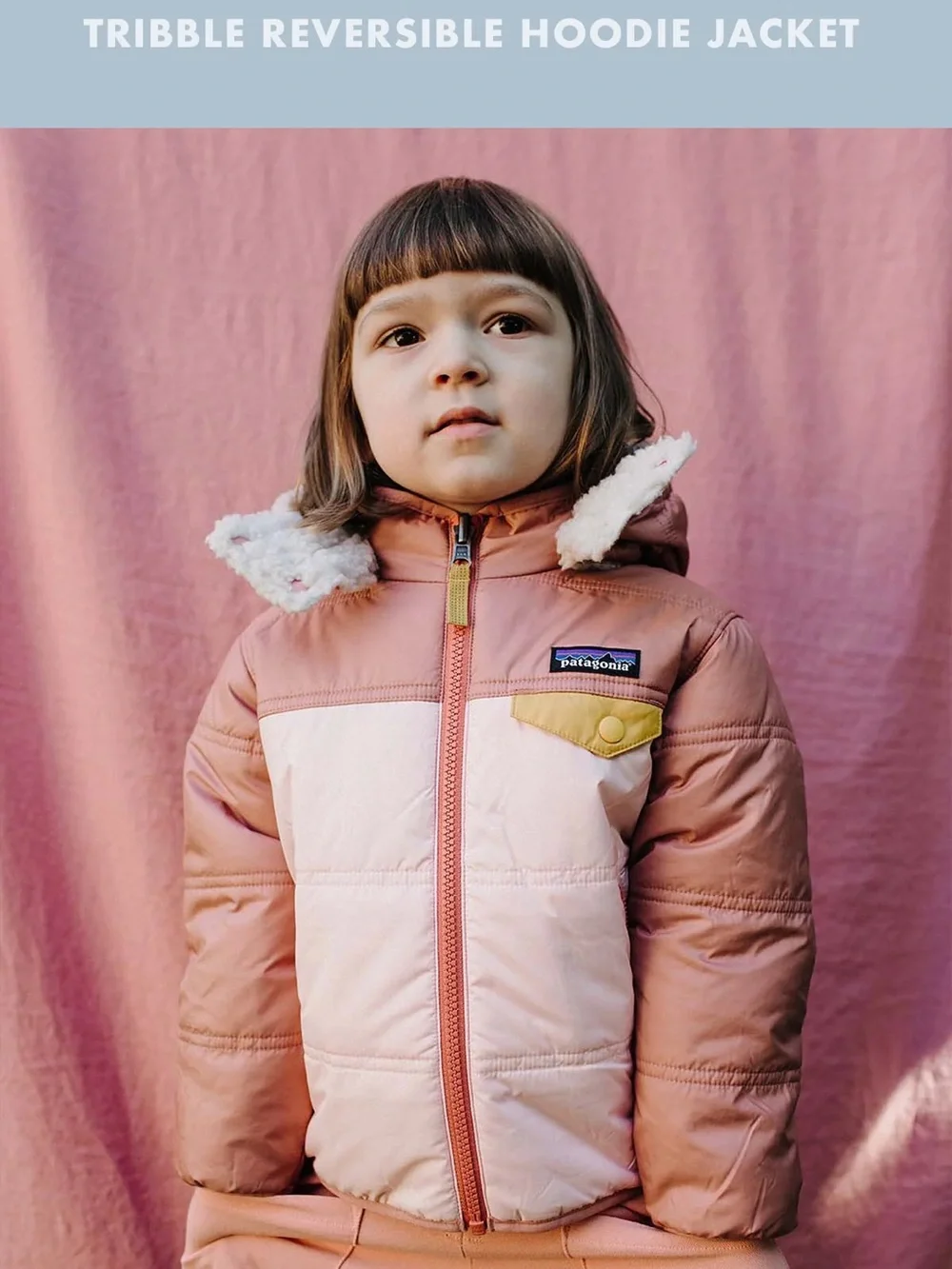 Patagonia Tribbles Reversible Jacket pink salmon mustard girl size 3T